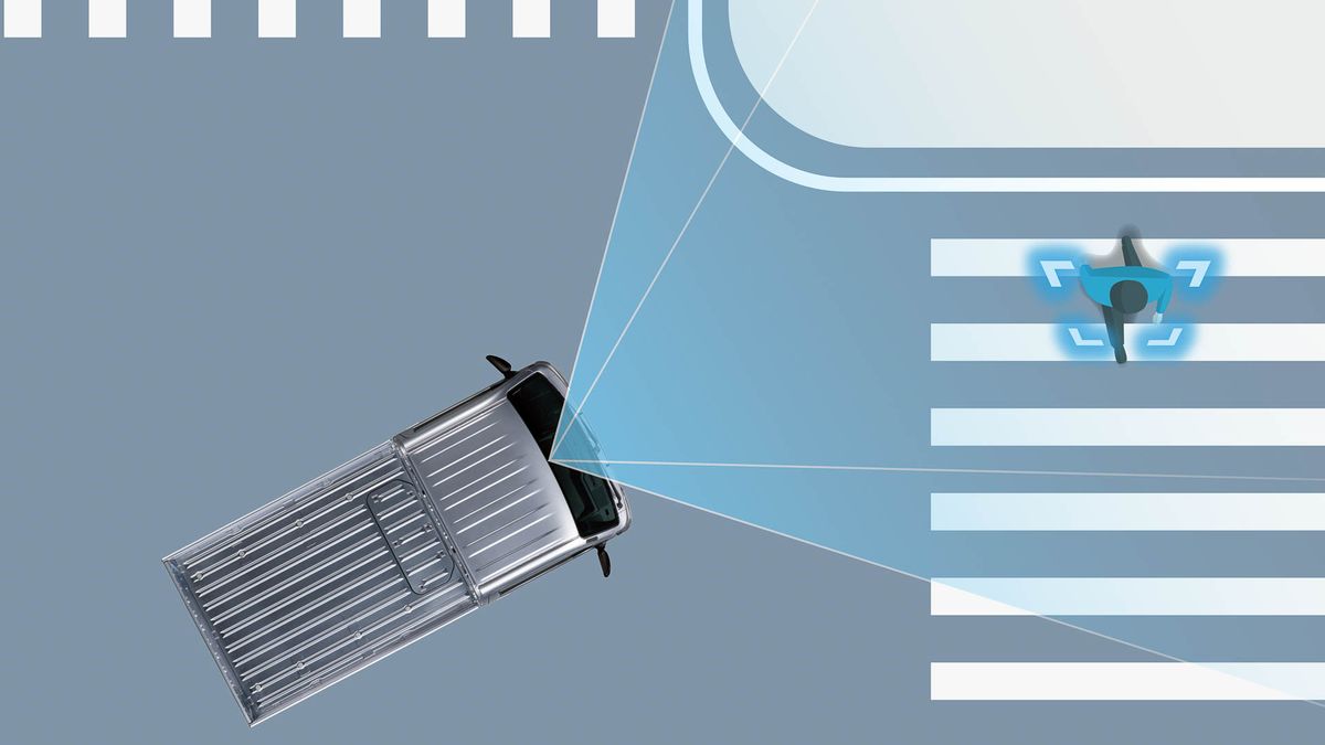 交差点右左折時の対向方向から来る横断歩行者検知機能(作動イメージ)