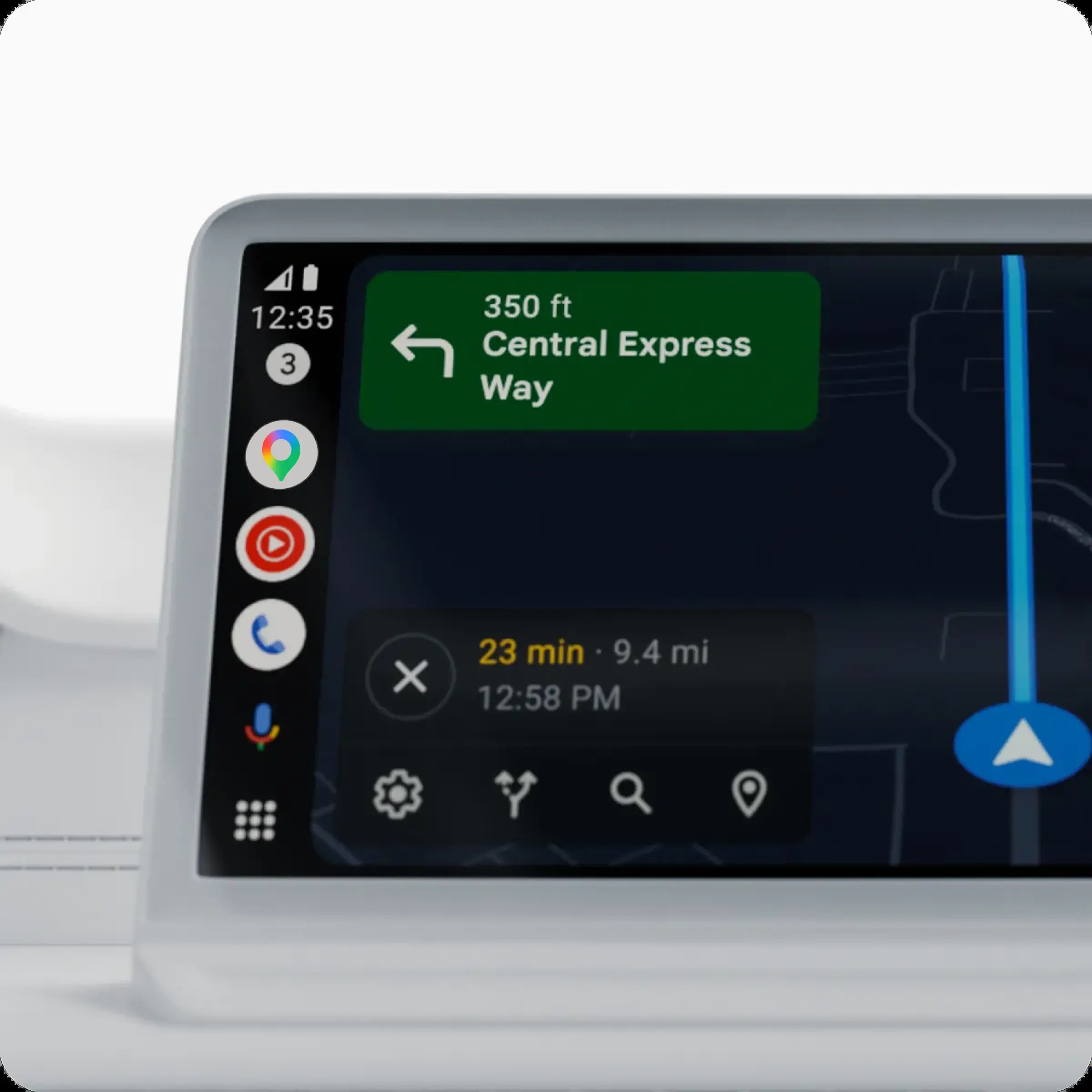 Android Autoの車載画面に表示されたGoogleマップのナビゲーション